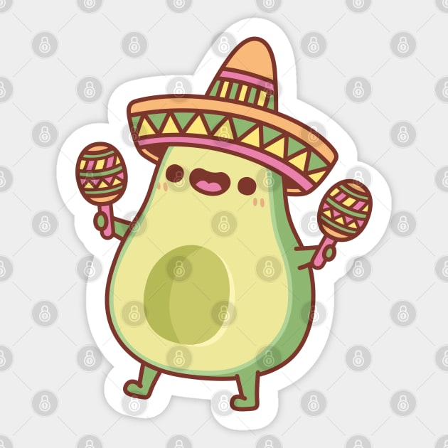 Cute Avocado With Sombrero Hat And Maracas Sticker by rustydoodle